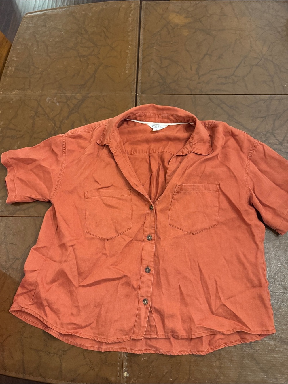 Market & Spruce Short-Sleeve Button-Down Shirt in Rust